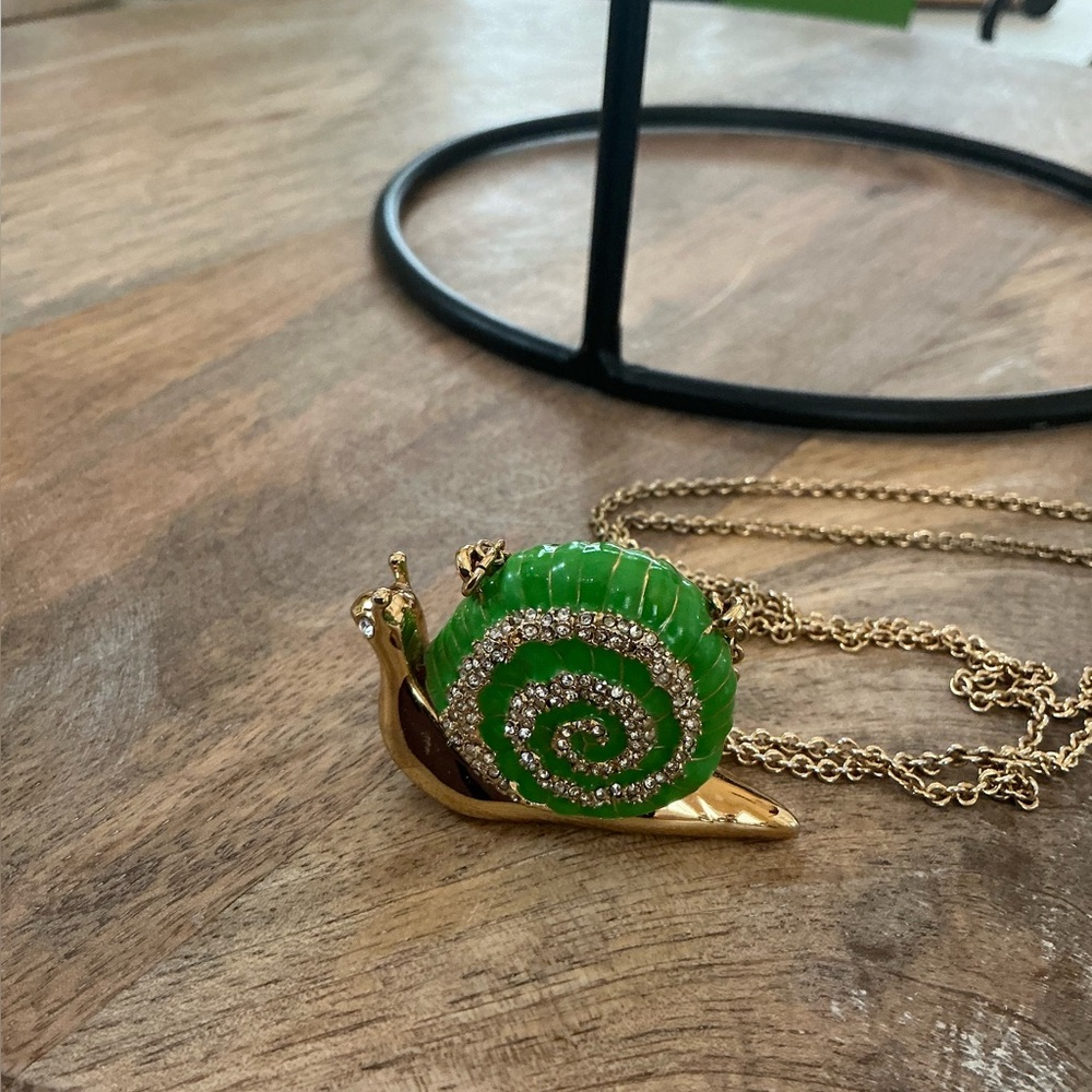 Kate spade Garden Party enamel and crystal Snail pendant necklace